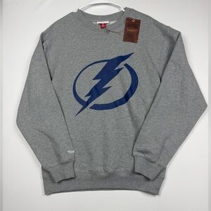 Mitchell & Ness Gray Tampa Bay Lightning Sweater with Blue Lightning Bolt